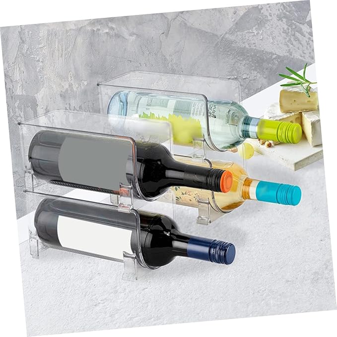 UKCOCO 2Pcs Stackable Drawer Style Wine Storage Bin Transparent Refrigerator Organizer for Bottles and Cans Vertical Display Stand for Wine Lovers and Drink Storage