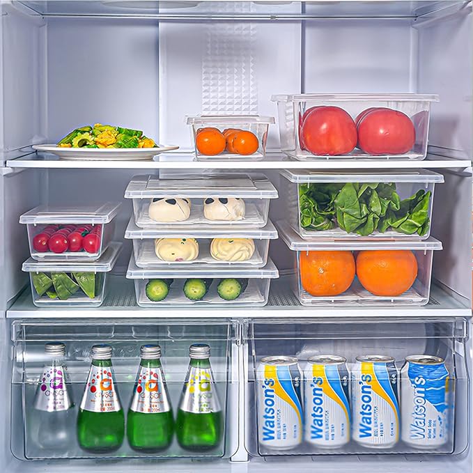 Yiautao Food Storage Container, Plastic Food Containers with Removable Drain Plate and Lid, Stackable Portable Freezer Storage Containers - Tray to Keep Fruits, Vegetables, Meat (X-Large(4PCS))