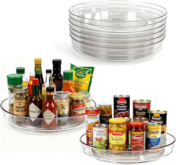 MiraFure Lazy Susan Turntable for Spice Organization | Clear BPA-Free Plastic Rotating Organizer for Kitchen Cabinet, Pantry, Countertop, Fridge | 360-Degree Rotating Base (10 inch - 8 Pack)