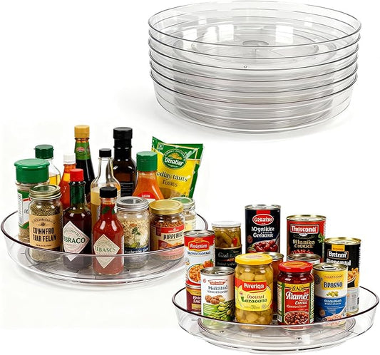 MiraFure Lazy Susan Turntable for Spice Organization | Clear BPA-Free Plastic Rotating Organizer for Kitchen Cabinet, Pantry, Countertop, Fridge | 360-Degree Rotating Base (10 inch - 8 Pack)