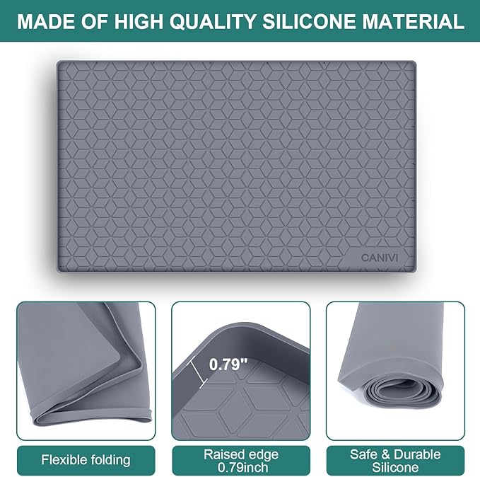 CANIVI Under Sink Mat, 34" x 22" Waterproof Silicone Under Sink Tray for Kitchen & Laundry Cabinets, Kitchen Cabinet Shelf Protector, Up to 3.3 Gallons Liquid, Fits 36 inch Standard Cabinet(Grey)