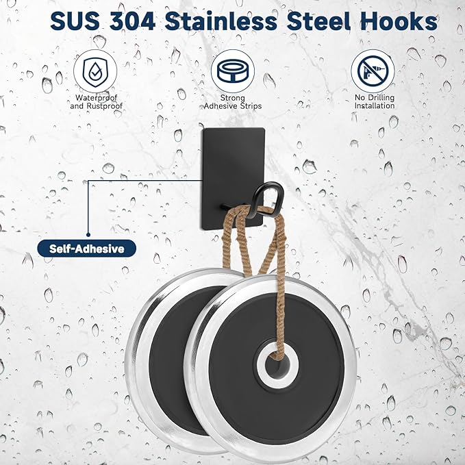 Quavzotu Self Adhesive Hooks Heavy Duty, Large Stainless Steel Towel Hooks, No Drill Sticky Hooks, Long Stick on Shower Wall Hooks for Hanging Hat Coat Key Headphone (Silver(6Pcs))