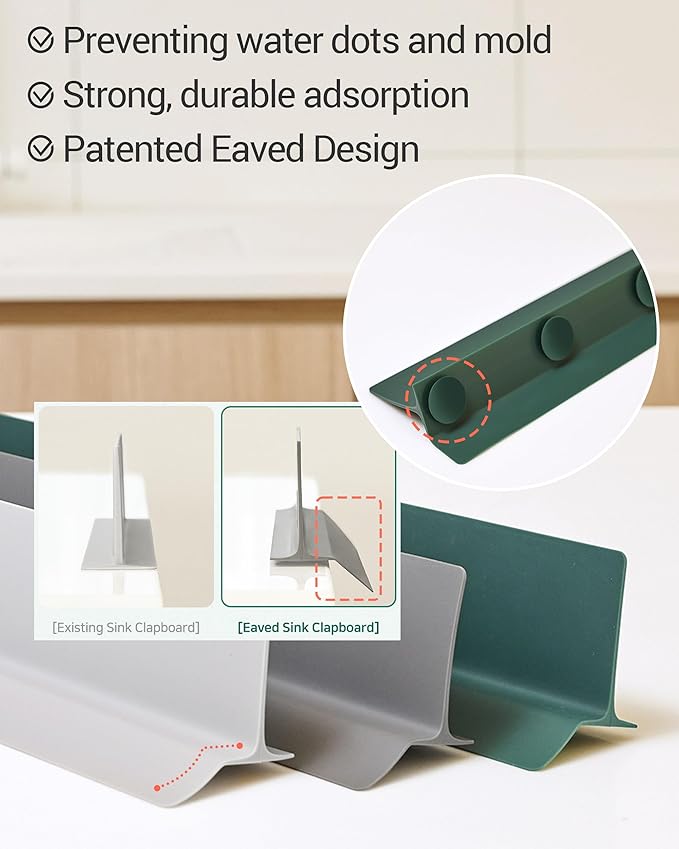 23 inches 100% Premium Silicone Kitchen Sink Splash Guard - Non Slip Strong Suction, Durable, and Easy-to-Clean Splash Protector for Mess-Free Cooking and Dishwashing (Deep Gray)