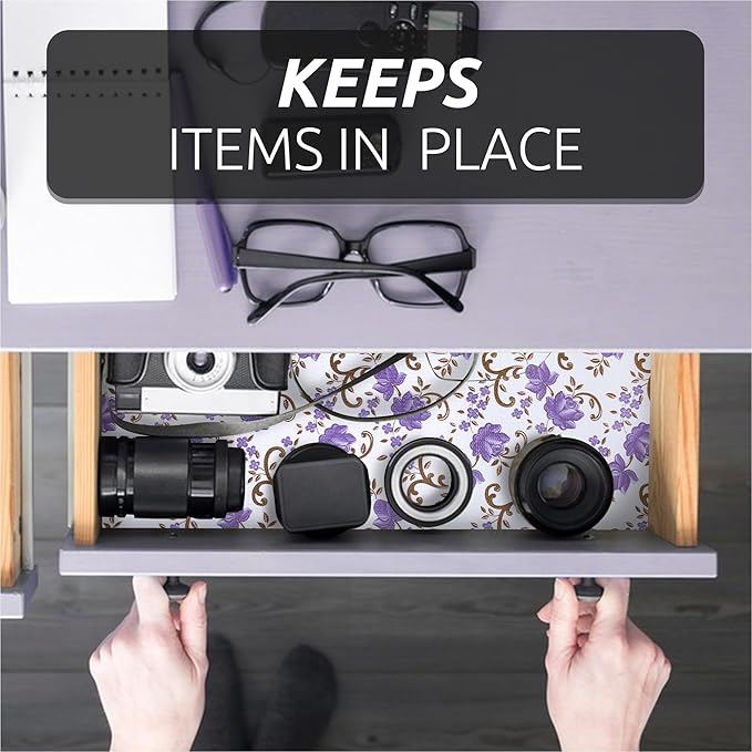 12X120 Inch Shelf Liner for Kitchen Cabinets, PVC Drawer Liner for Dresser Non-Slip Bathroom, Non-Adhesive Cabinet Liner Washable (Purple Floral)(4 Roll)