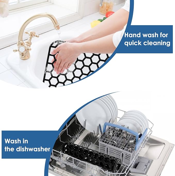 Bestjing Silicone Sink Protectors for Kitchen Sink - 12" x 11" Kitchen Grid Accessory, Non-Slip Heat-Resistant Mat for Bottom of Porcelain Stainless Steel, Dishwasher Safe (Black)