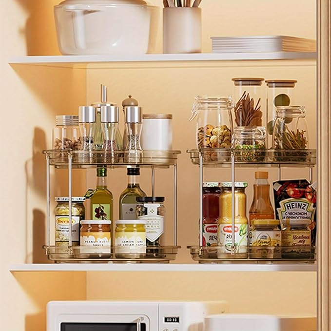 2 Tier Lazy Susan Organizer, 9.25'' Spice Rack for Cabinet, Stackable Turntable Organizer Rotating Makeup Organization for Kitchen Countertop, Pantry, Bathroom, 1PC ﻿