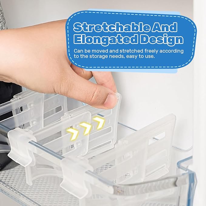 16 Pcs Adjustable Clear Fridge Divider Set, Retractable Fridge Door Organizer Clip, Snap-On Refrigerator Side Door Separators Grid Dividers for Kitchen Food Small Sundries Storage