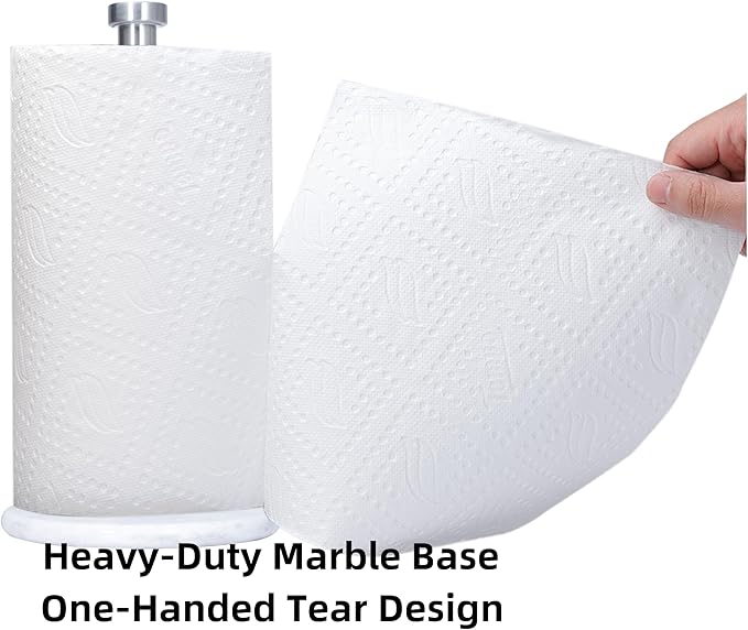 Paper Towel Holder with Marble Base - 13" x 7" Upright Paper Roll Dispenser with Heavy Non-Slip Base for Easy One-Handed Tear - for Countertops, Cabinets, and Bathrooms