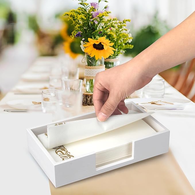 Wooden Napkin Holder Guest Towels Holder Flat Bathroom Napkin Holder Caddy Paper Hand Towel Tray for Table Countertop Towel Holder Baskets White Wood Modern Napkins Holder Bathroom Accessories
