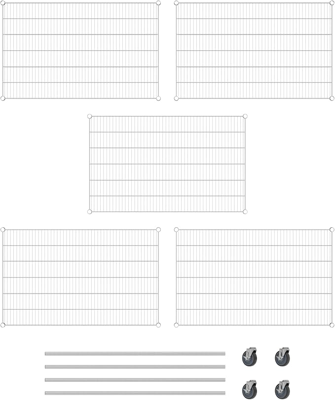 Commercial NSF Listed Chrome Mobile Wire Shelving Kit 30" x 48" x 60", with 5 Shelves Perfect for Warehouse, Walk-in Refrigerator, Freezer, Grocery Store, Restaurant, Dishroom