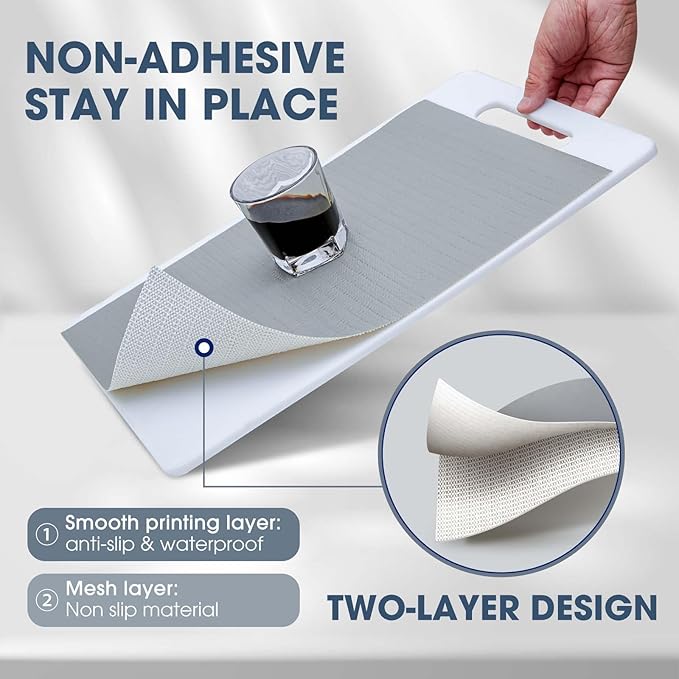 ALIUNI Drawer and Shelf Liner, Non-Slip Kitchen Cabinet Liners Non-Adhesive Thick Strong Grip Waterproof Washable Mats Protect Dresser Shelves Cupboard Bathroom Cabinets, Pure Gray, 24 in X 30 FT