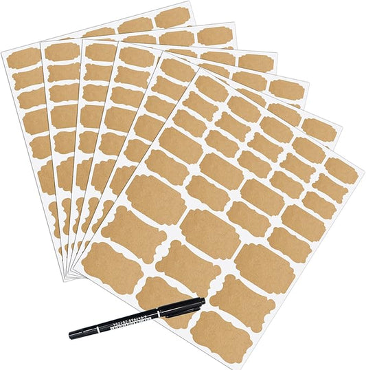 Kraft Label Stickers, Removable Gift Tag Stickers Self-Adhesive Handmade Jar Labels in 3 Sizes with Markers, Kitchen Pantry Labels for Essential Oil Bottle, Storage Bin, File Folders, 192Pcs