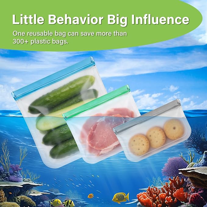 SZTCECDM Reusable Silicone Freezer Storage Bags, 9Pack Multi-Size Food Storage Containers, Leakproof Freezer & Microwave Safe Reusable Snack & Sandwich Bags - 3 Gallon 3 Snack 3 Sandwich Bags