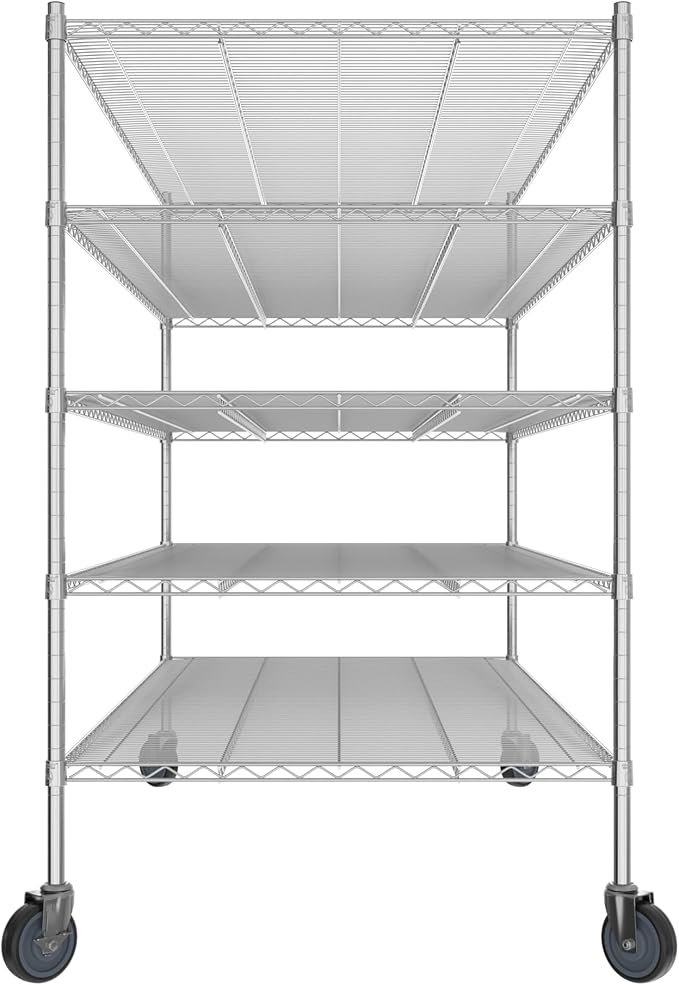 Commercial NSF Listed Chrome Mobile Wire Shelving Kit 36" x 72" x 60", with 5 Shelves Perfect for Warehouse, Walk-in Refrigerator, Freezer, Grocery Store, Restaurant, Dishroom