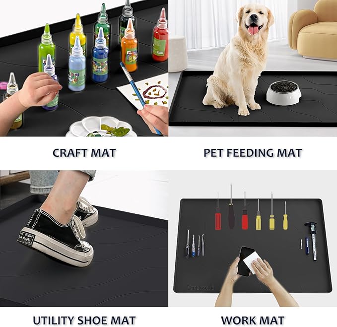 Vangostella Heavy Duty Silicone Under Sink Mats for Kitchen Waterproof 40" x 19", Extra Thick Under Sink Rubber Mat Drip Tray, Raised Edge Under Sink Liner,Prevent Drips, Leaks, Spills,Black
