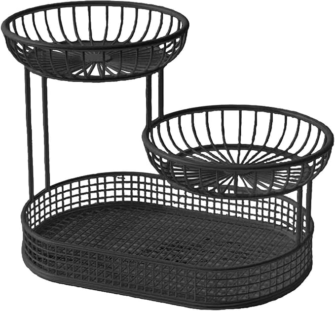 3 Layer Fruit Basket Fruit Holder Space Saver Serving Stand Metal Wire Storage Basket Bread Basket Vegetable Rack for Holdiay, black
