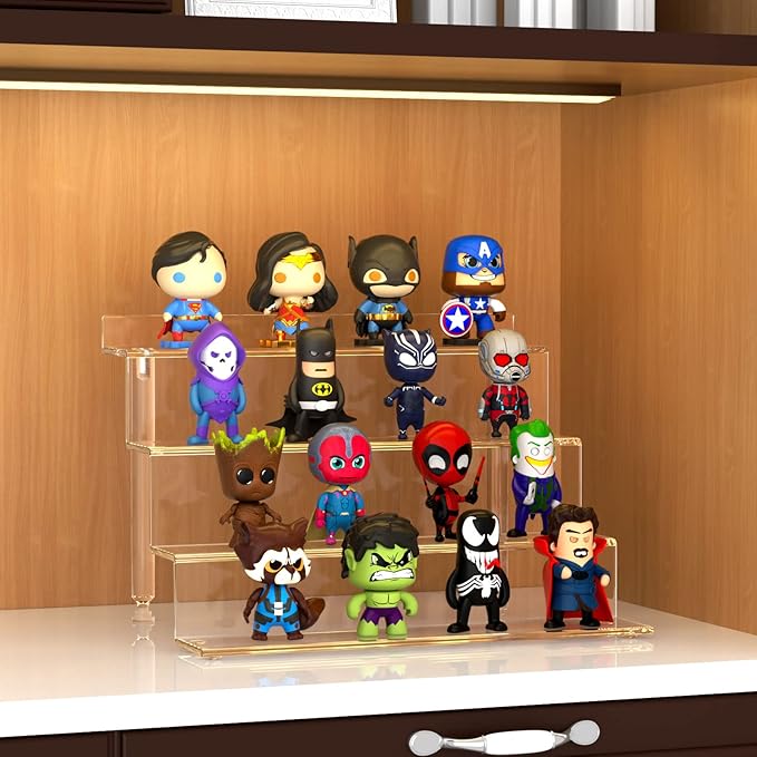NIUBEE Acrylic Riser Display Shelf, 2 Pack Clear Display Stand for Amiibo Funko POP Figures,4 Tier Cupcakes Stand Perfume Organizer and Storage (12 Inch Large)