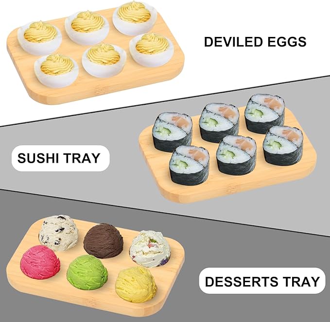 Deviled Egg Platter, Bamboo Wooden Deviled Egg Serving Tray for Kitchen Countertop, Small Boiled Egg Holder with 6 Grid for Fridge, Easter Decorative Egg Stand Plate for Restaurant Tabletop