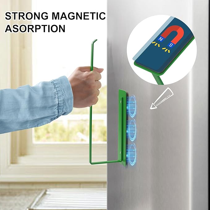 Magnetic Paper Towel Holder for Fridge Green,Heavy Duty Strong Magnet Backing for Toolbox,Grill,BBQ Griddles,RV Tailgates,Microwave,Fridge,Garage - Fit for Large Size of Paper Towel Roll