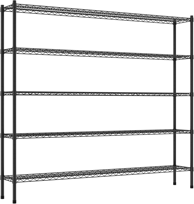 Commercial NSF Listed Black Epoxy Stationary Wire Shelving Kit 12" x 72" x 64", with 5 Shelves Perfect for Warehouse, Walk-in Refrigerator, Freezer, Grocery Store, Restaurant, Dishroom