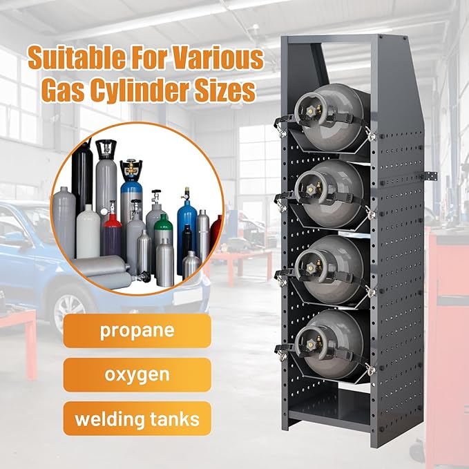 4 Tiers Refrigerant Tank Rack, Sufficient Storage Holder, Heavy Duty Steel Vertical Freon Tank Holder Rack, Gas Tank Storage Shelvf, Vertical Freon Tank Holder Rack For Gases, Oxygen, Nitrogen