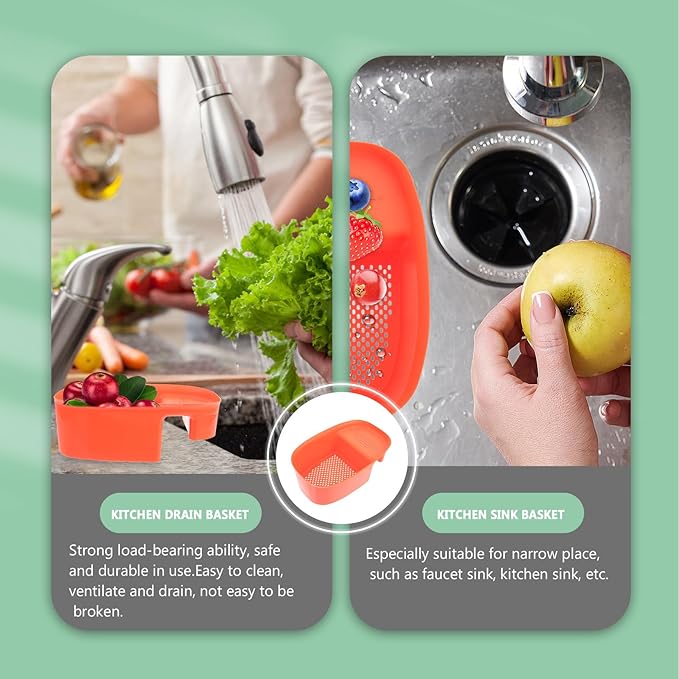 Luxshiny Kitchen Sink Drain Basket over Sink Colander Orange Mesh Strainer Food Vegetable Washing Draining Rack for Household Storage