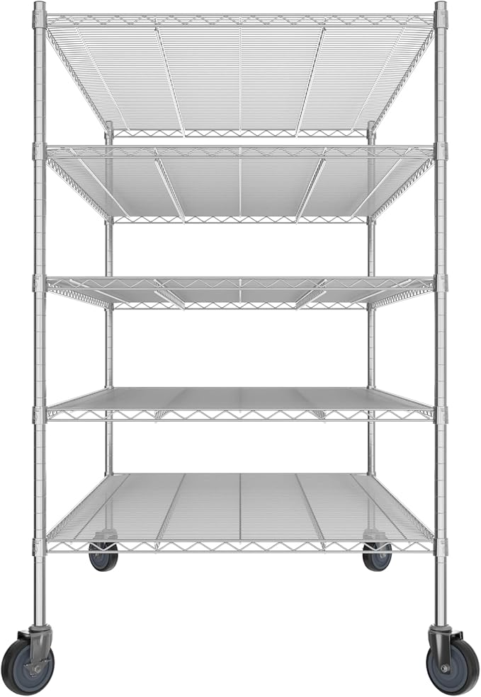 Commercial NSF Listed Chrome Mobile Wire Shelving Kit 36" x 60" x 60", with 5 Shelves Perfect for Warehouse, Walk-in Refrigerator, Freezer, Grocery Store, Restaurant, Dishroom