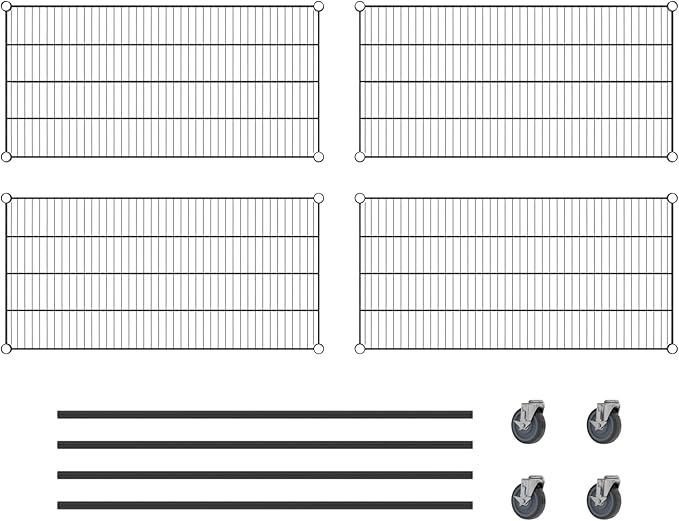 Commercial NSF Listed Black Epoxy Mobile Wire Shelving Kit 21" x 42" x 60", with 4 Shelves Perfect for Warehouse, Walk-in Refrigerator, Freezer, Grocery Store, Restaurant, Dishroom