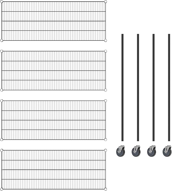 Commercial NSF Listed Black Epoxy Mobile Wire Shelving Kit 21" x 54" x 60", with 4 Shelves Perfect for Warehouse, Walk-in Refrigerator, Freezer, Grocery Store, Restaurant, Dishroom