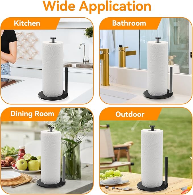 Paper Towel Holder Countertop, Kitchen Roll Holder, Stainless Steel Paper Towel Holder for Kitchen Organize, Standing Sliver Paper Roll Dispenser with Weighted Base