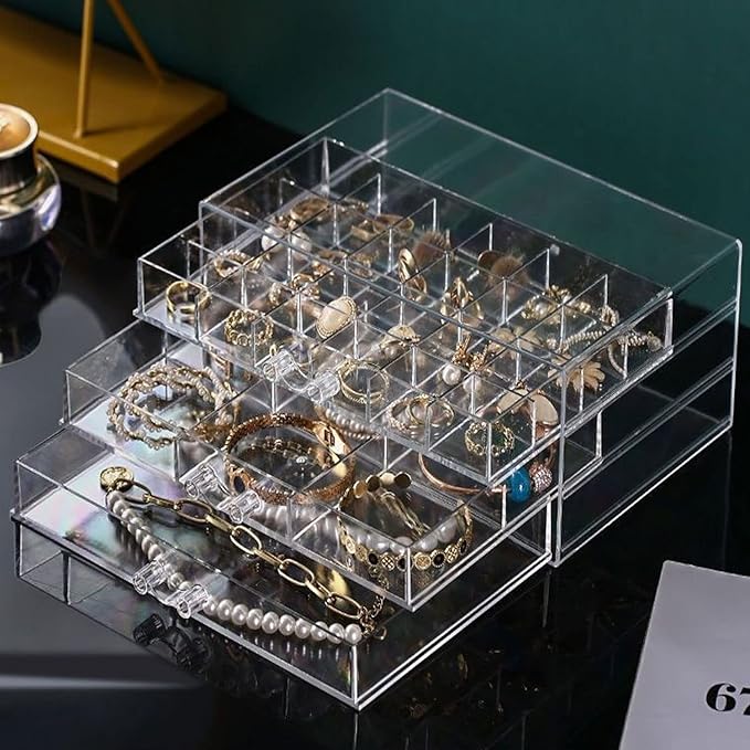 Earring Jewelry organizer Storage Box 3 Drawers Clear Acrylic Earring Jewelry Box for Women Girls