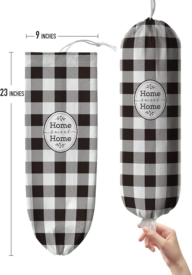 Hglian Plastic Grocery Bag Holder,Black and White Checked Grocery Shopping Bags Organizer,Buffalo Plaid Storage Bag-Extra Large
