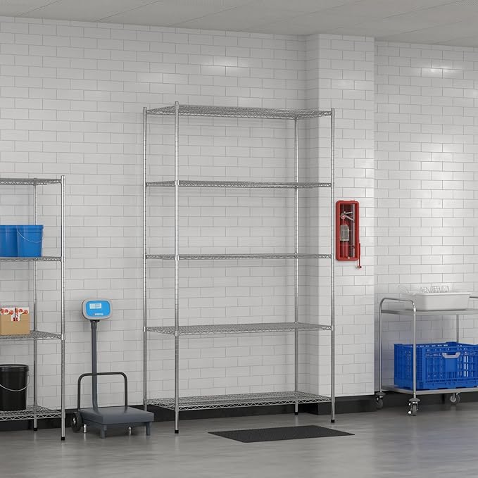 Commercial NSF Listed Chrome Stationary Wire Shelving Kit 24" x 54" x 96", with 5 Shelves Perfect for Warehouse, Walk-in Refrigerator, Freezer, Grocery Store, Restaurant, Dishroom