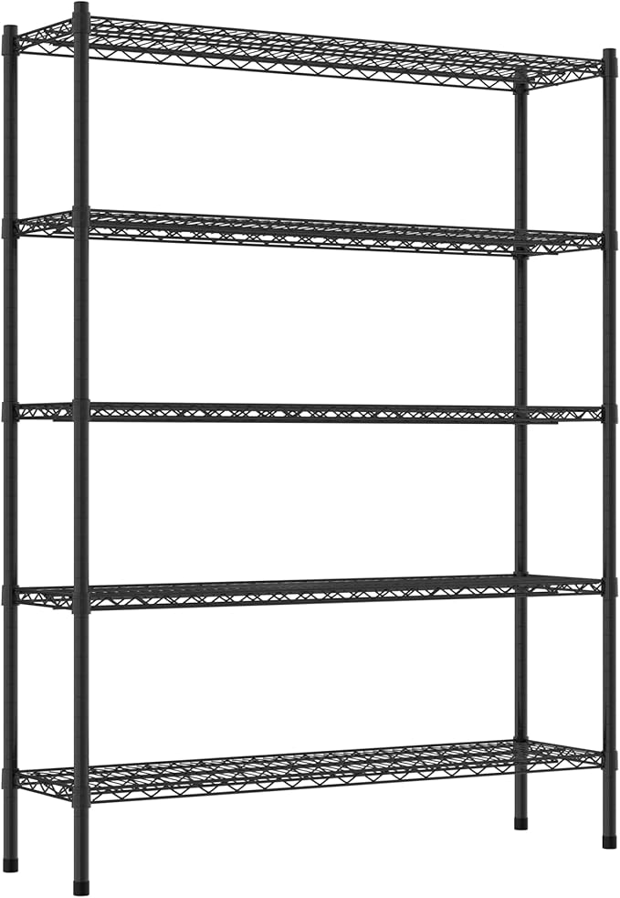 Commercial NSF Listed Black Epoxy Stationary Wire Shelving Kit 14" x 48" x 64", with 5 Shelves Perfect for Warehouse, Walk-in Refrigerator, Freezer, Grocery Store, Restaurant, Dishroom
