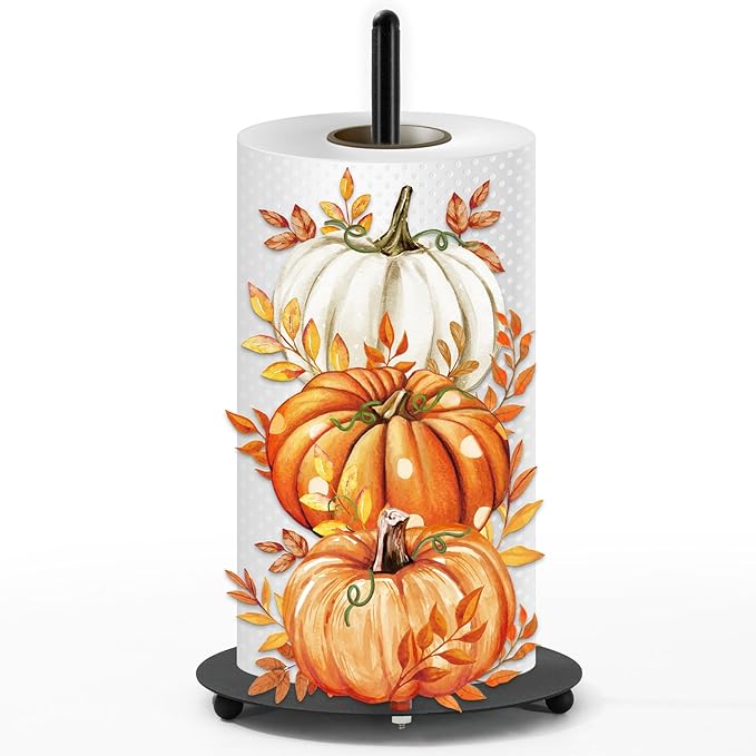 JarThenaAMCS Fall Paper Towel Holder Watercolor Pumpkin Kitchen Decor Accessories Large Metal Towel Holder Stand for Autumn Thanksgiving Home Party Bathroom Countertop
