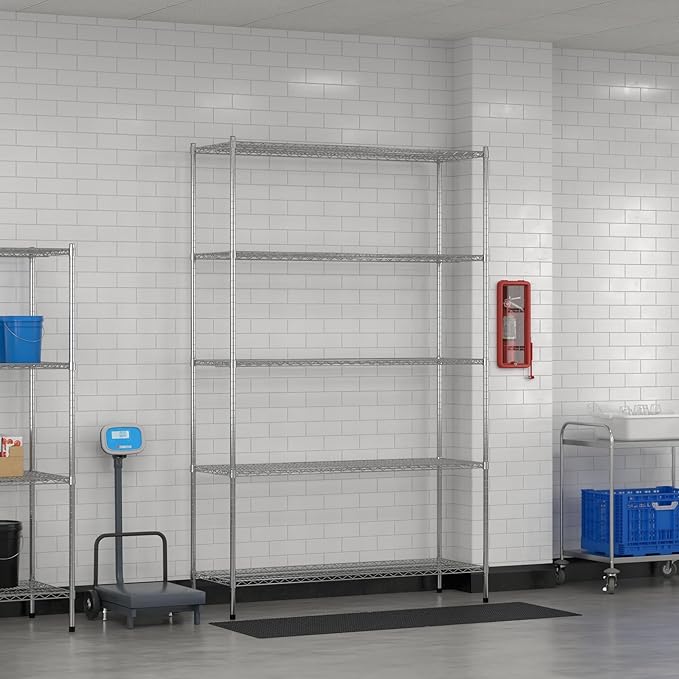 Commercial NSF Listed Chrome Stationary Wire Shelving Kit 21" x 60" x 96", with 5 Shelves Perfect for Warehouse, Walk-in Refrigerator, Freezer, Grocery Store, Restaurant, Dishroom