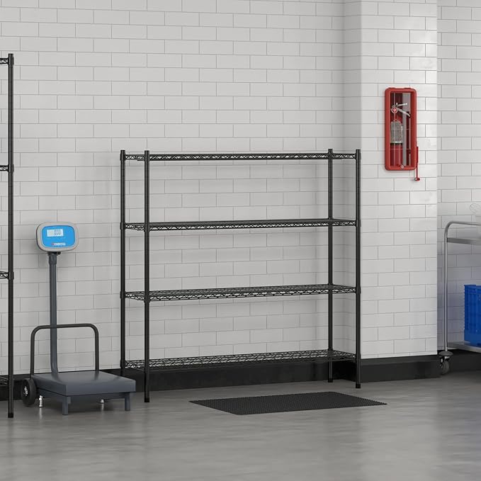 Commercial NSF Listed Black Epoxy Stationary Wire Shelving Kit 14" x 54" x 54", with 4 Shelves Perfect for Warehouse, Walk-in Refrigerator, Freezer, Grocery Store, Restaurant, Dishroom