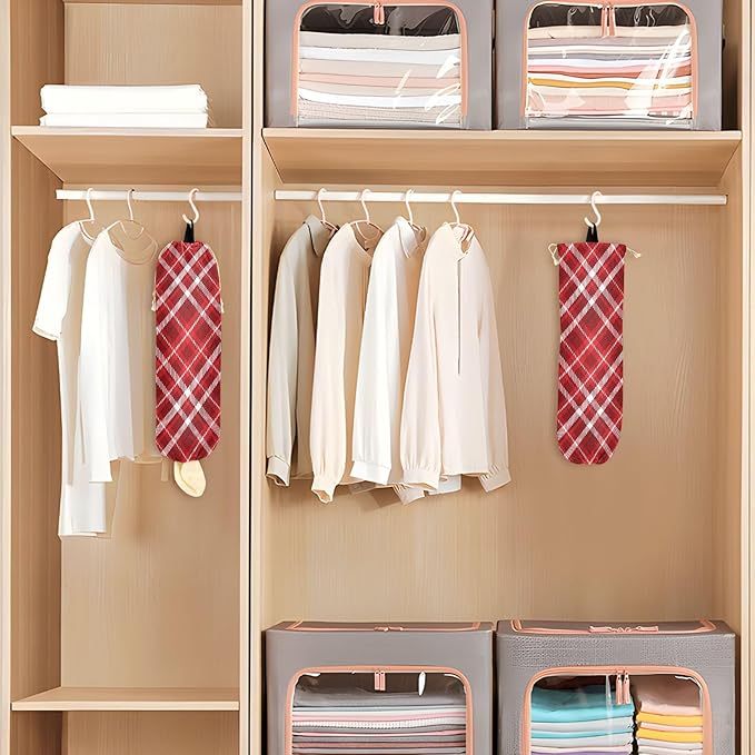 2 PCS Wall Mount Grocery Bag Holder - Red Plastic Plaid Dispenser for Kitchen, Closet - 22 x 9 Inch