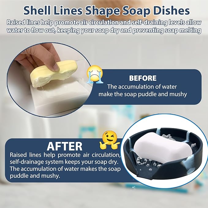 Self Draining Soap Dish, Silicone Soap Holder with Suction Cup and Drain Spout, Kitchen Bathroom Sink Organizer, Dish Soap Bar Tray Savers Sponge Holder, Perfect for Dispenser, Scrubber, Bottle, Cup