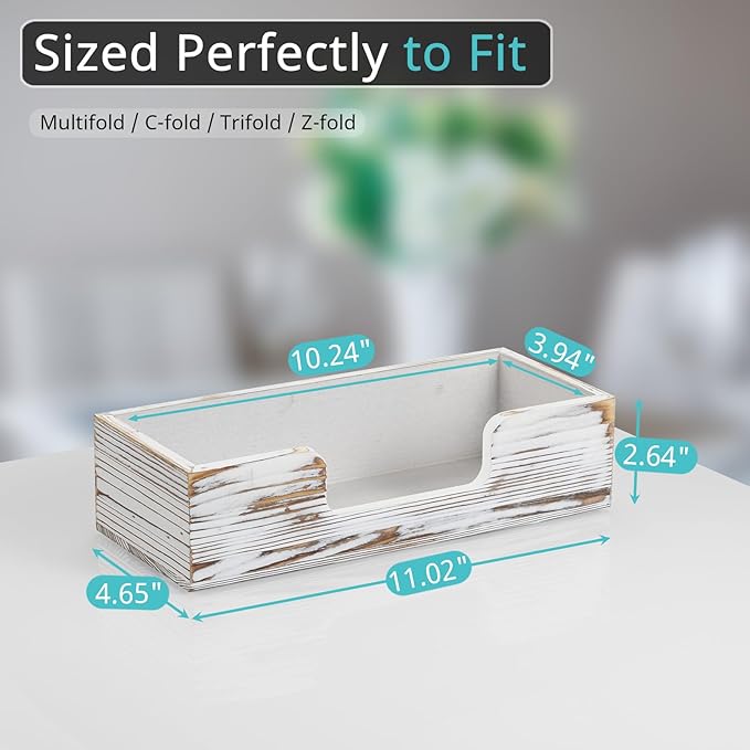 Paper Towel Dispenser Countertop, Retro White Wood Bathroom Paper Towel Holder, Black Napkin Holder for Kitchen, Countertop Multifold C-Fold, Z-Fold, Trifold Paper Hand Towel Dispenser for Toilet