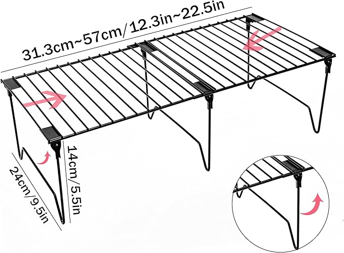 1/2-Piece Set Cabinet Organizer Shelf,Cabinet Organizer,Foldable Pantry Shelf,Plate, Dish,Rustproof Metal Storage Organizer (2, Black)
