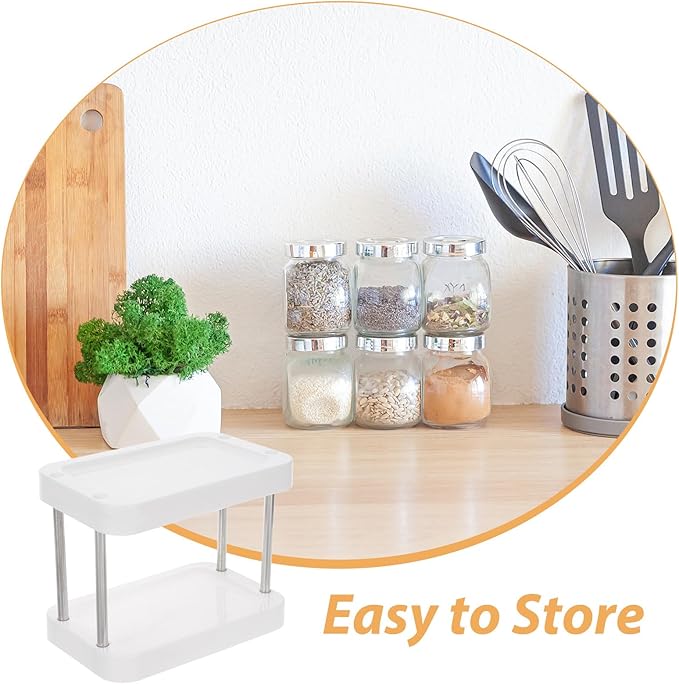 Kitchen Countertop Spice Rack Organizer with 3-Tier Shelves White Plastic Seasoning Storage for Home Kitchen Pantry Cabinet