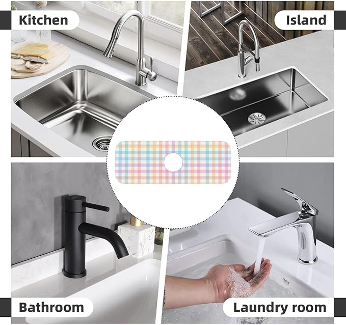 Happy Easter Colorful Buffalo Plaid Kitchen Sink Splash Guard Faucet Mat 1 Pcs, Absorbent Fast Drying Mat Gadgets Splash Guard For Bathroom 15 X 5.5 Inches