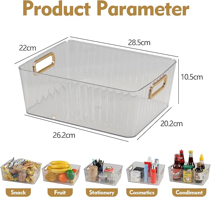 Clear Plastic Storage Bin, 4 Pack Pantry Organizer Containers