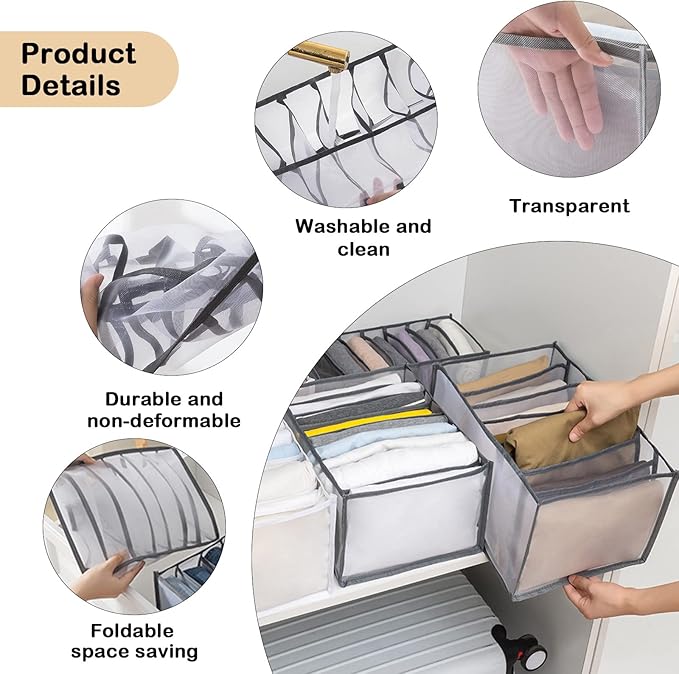 TIGARI Wardrobe Clothes Organizer, Small Underwear Organizer, Drawers Organizer for Clothes, Compartment Storage Box for Bedroom Dorm Room(Gray)