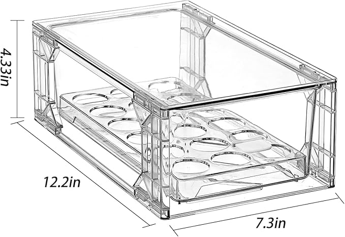 PiJeyiee BPA-Free Egg Storage Drawer - Stackable Refrigerator Egg Tray, 2 Pack, 36 Egg Tray.