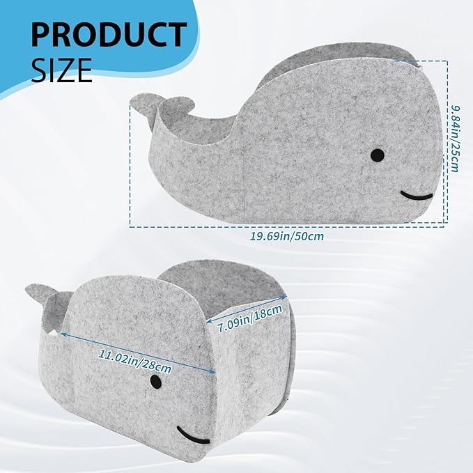 Storage Basket Felt Storage Bin Whale Shaped Collapsible & Convenient Box Organizer with Carry Handles for Home Bedroom Closet Babies Nursery Toys (Large)