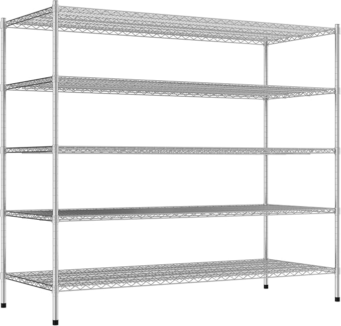 Commercial NSF Listed Chrome Stationary Wire Shelving Kit 30" x 72" x 64", with 5 Shelves Perfect for Warehouse, Walk-in Refrigerator, Freezer, Grocery Store, Restaurant, Dishroom