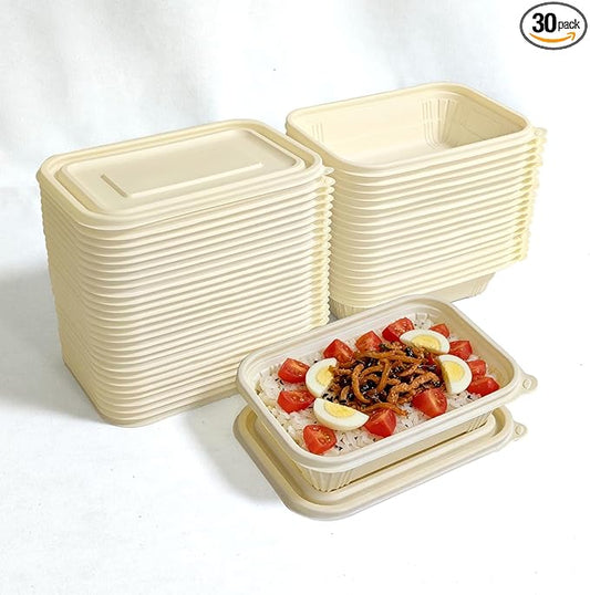 FUailiYY 30 Packs Disposable 30 Ounce Square Meal Prep Container, biodegradable clamshell containers, Thickened Food Storage Container With Lid, Stackable.