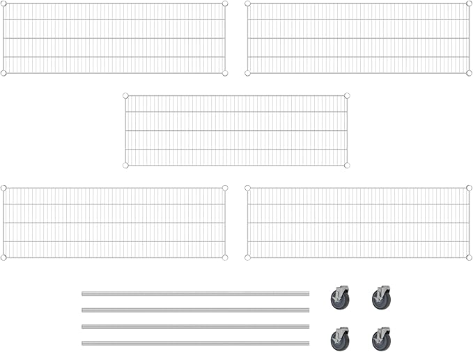 Commercial NSF Listed Chrome Mobile Wire Shelving Kit 18" x 54" x 60", with 5 Shelves Perfect for Warehouse, Walk-in Refrigerator, Freezer, Grocery Store, Restaurant, Dishroom